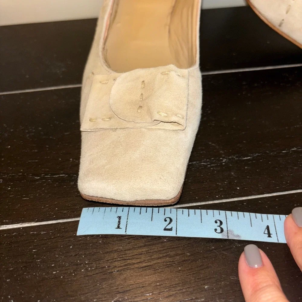 Camper Twins | Italy | Beige Suede Leather | Block Heel | Square‎ Toe | Pump - Picture 10 of 11